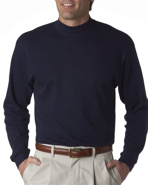 Double stitched seams offer added durability. . Mens mock turtleneck long sleeve